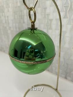Vintage Reuge Ste Croix Swiss Green Musical Ball Ornament Silent Night Fantastc