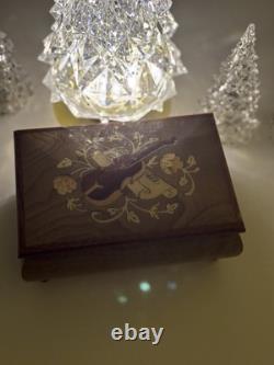 Vintage Reuge Swiss Inlaid Wooden Jewelry Box Violin Music Box