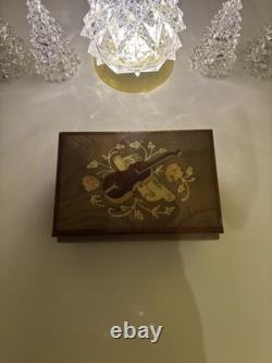 Vintage Reuge Swiss Inlaid Wooden Jewelry Box Violin Music Box