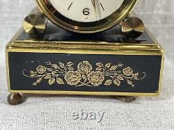 Vintage Reuge Swiss Mechanical Alarm Clock Music Box Black Gold 1950s-60s Read