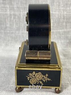 Vintage Reuge Swiss Mechanical Alarm Clock Music Box Black Gold 1950s-60s Read