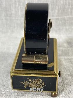 Vintage Reuge Swiss Mechanical Alarm Clock Music Box Black Gold 1950s-60s Read