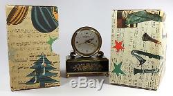 Vintage Reuge Swiss Mechanical Alarm Clock Music Box Black Gold w Box 1950s-60s