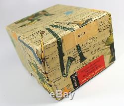 Vintage Reuge Swiss Mechanical Alarm Clock Music Box Black Gold w Box 1950s-60s