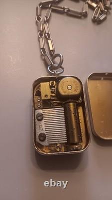 Vintage Reuge Swiss Miniature Music Box Necklace Pendant With Chain