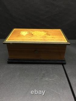 Vintage Reuge Swiss Music Box 3/36 Inlaid Wood Italy Mozart Haydyn Louis XIII