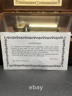 Vintage Reuge Swiss Music Box 3/36 Inlaid Wood Italy Mozart Haydyn Louis XIII