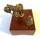 Vintage Reuge Swiss Music Box Brass Clown & Bear Automaton Winding Key Wood Base