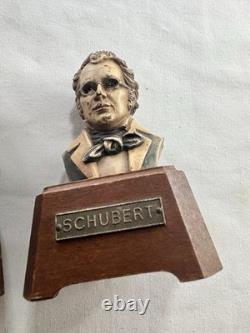 Vintage Reuge Swiss Music Box Composer Busts Schubert & Brahms Wood Work Great