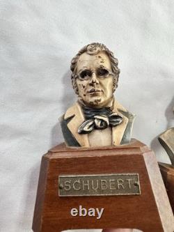 Vintage Reuge Swiss Music Box Composer Busts Schubert & Brahms Wood Work Great
