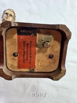 Vintage Reuge Swiss Music Box Composer Busts Schubert & Brahms Wood Work Great