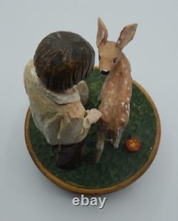 Vintage Reuge Swiss Music Box Edelweiss Lara's Theme Wooden Boy & Deer R. Farlow