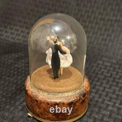 Vintage Reuge Swiss Music Box Emperor Waltz Dancing Couple Burled Wood Dome Read