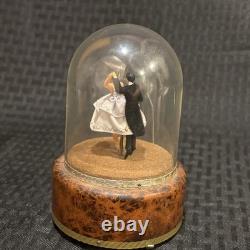 Vintage Reuge Swiss Music Box Emperor Waltz Dancing Couple Burled Wood Dome Read