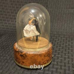 Vintage Reuge Swiss Music Box Emperor Waltz Dancing Couple Burled Wood Dome Read