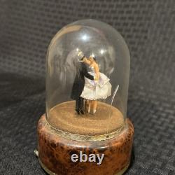 Vintage Reuge Swiss Music Box Emperor Waltz Dancing Couple Burled Wood Dome Read