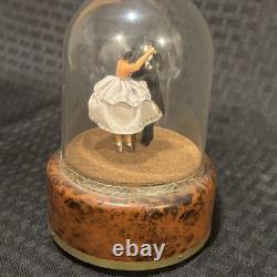 Vintage Reuge Swiss Music Box Emperor Waltz Dancing Couple Burled Wood Dome Read