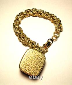 Vintage Reuge Swiss Music Box Gold Chunky Charm Bracelet Flowers ALL-OR Marking