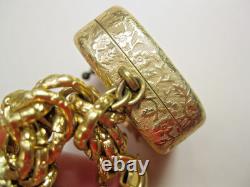 Vintage Reuge Swiss Music Box Gold Chunky Charm Bracelet Flowers ALL-OR Marking
