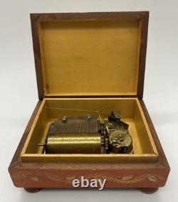Vintage Reuge Swiss Music Box Hand Painted Wooden Jewelry Box Works Perfectly