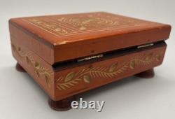 Vintage Reuge Swiss Music Box Hand Painted Wooden Jewelry Box Works Perfectly