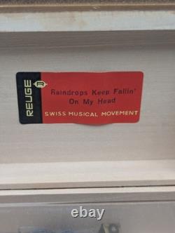 Vintage Reuge Swiss Music Box Raindrops Keep Fallin Wood Jewelry Box