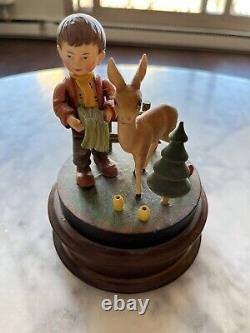 Vintage Reuge Swiss Music Box The Third Man #654 Wooden Boy & Deer & Tree