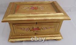 Vintage Reuge Swiss Music Jewelry Box 4-Song Gilt Gold Hand Painted