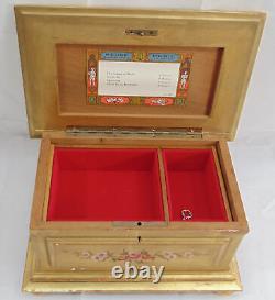 Vintage Reuge Swiss Music Jewelry Box 4-Song Gilt Gold Hand Painted