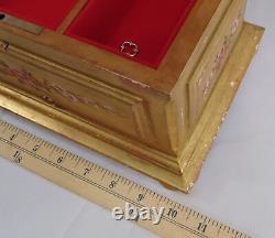 Vintage Reuge Swiss Music Jewelry Box 4-Song Gilt Gold Hand Painted