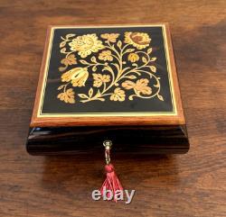 Vintage Reuge Swiss Music Jewelry Box Key The Rainbow Connection Floral Inlay
