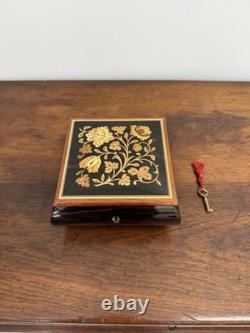 Vintage Reuge Swiss Music Jewelry Box Key The Rainbow Connection Floral Inlay