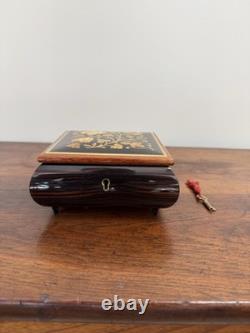Vintage Reuge Swiss Music Jewelry Box Key The Rainbow Connection Floral Inlay