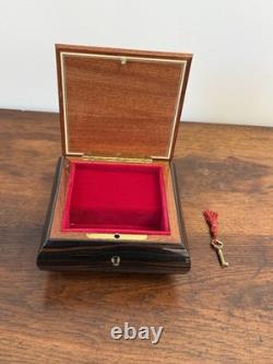 Vintage Reuge Swiss Music Jewelry Box Key The Rainbow Connection Floral Inlay