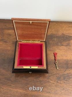 Vintage Reuge Swiss Music Jewelry Box Key The Rainbow Connection Floral Inlay