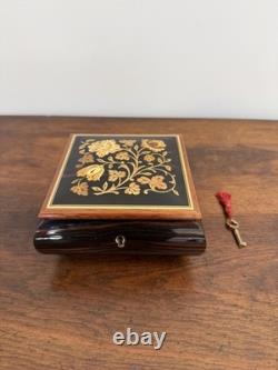 Vintage Reuge Swiss Music Jewelry Box Key The Rainbow Connection Floral Inlay