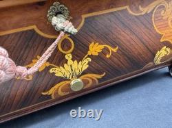 Vintage Reuge Swiss Music King's Box 3/72 Wood Inlay, 9.75 x 6.25 x 4.25