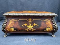 Vintage Reuge Swiss Music King's Box 3/72 Wood Inlay, 9.75 x 6.25 x 4.25