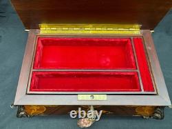 Vintage Reuge Swiss Music King's Box 3/72 Wood Inlay, 9.75 x 6.25 x 4.25