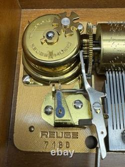 Vintage Reuge Swiss Music King's Box 3/72 Wood Inlay, 9.75 x 6.25 x 4.25