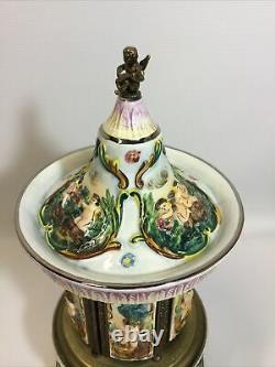Vintage Reuge Swiss Musical Movement Porcelain Cherub Carousel Made In Italy