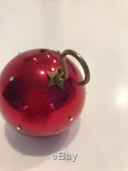 Vintage Reuge Swiss Red Muscial Christmas Ornament withrhinestones Silent Night