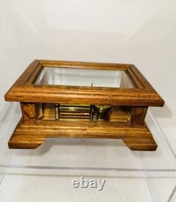 Vintage Reuge Swiss Romance Music Box Memory Andrew Lloyd Webber Glass Case Oak