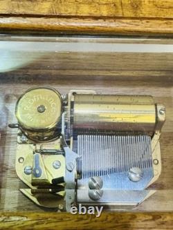 Vintage Reuge Swiss Romance Music Box Memory Andrew Lloyd Webber Glass Case Oak