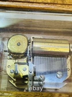 Vintage Reuge Swiss Romance Music Box Memory Andrew Lloyd Webber Glass Case Oak