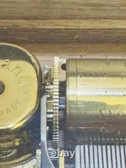 Vintage Reuge Swiss Romance Music Box Memory Andrew Lloyd Webber Glass Case Oak