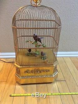 Vintage Reuge Swiss Singing 3 Bird Cage 27 Music Box Clockwork Coin Operated