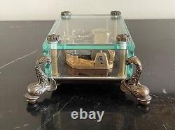 Vintage Reuge Switzerland Glass with Brass Dolphin Feet Music Box