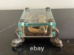 Vintage Reuge Switzerland Glass with Brass Dolphin Feet Music Box