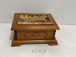 Vintage Reuge Switzwerland Music Box in German Kuno Bierling Wood Carved Box